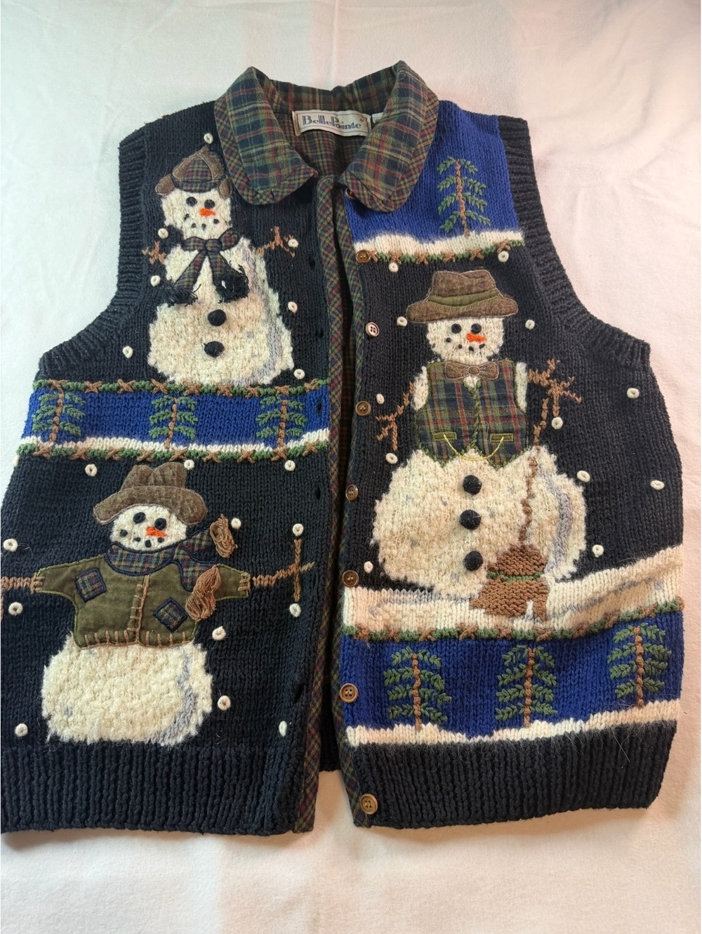 Belle Pointe Vintage Snowman Knit Sweater Vest Medium